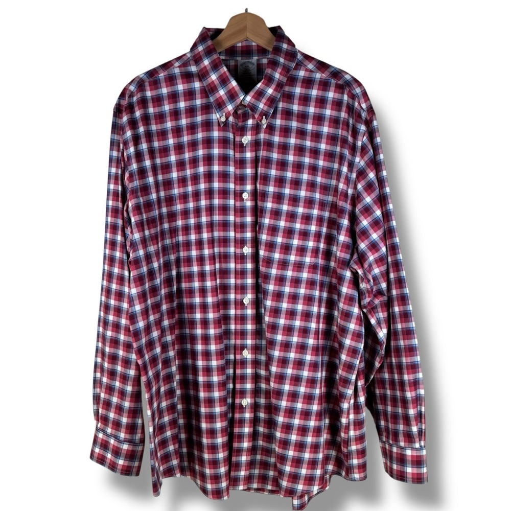 Brooks Brothers 1818 Regent 100% Cotton Non Iron Red Plaid Long Sleeve Shirt XXL